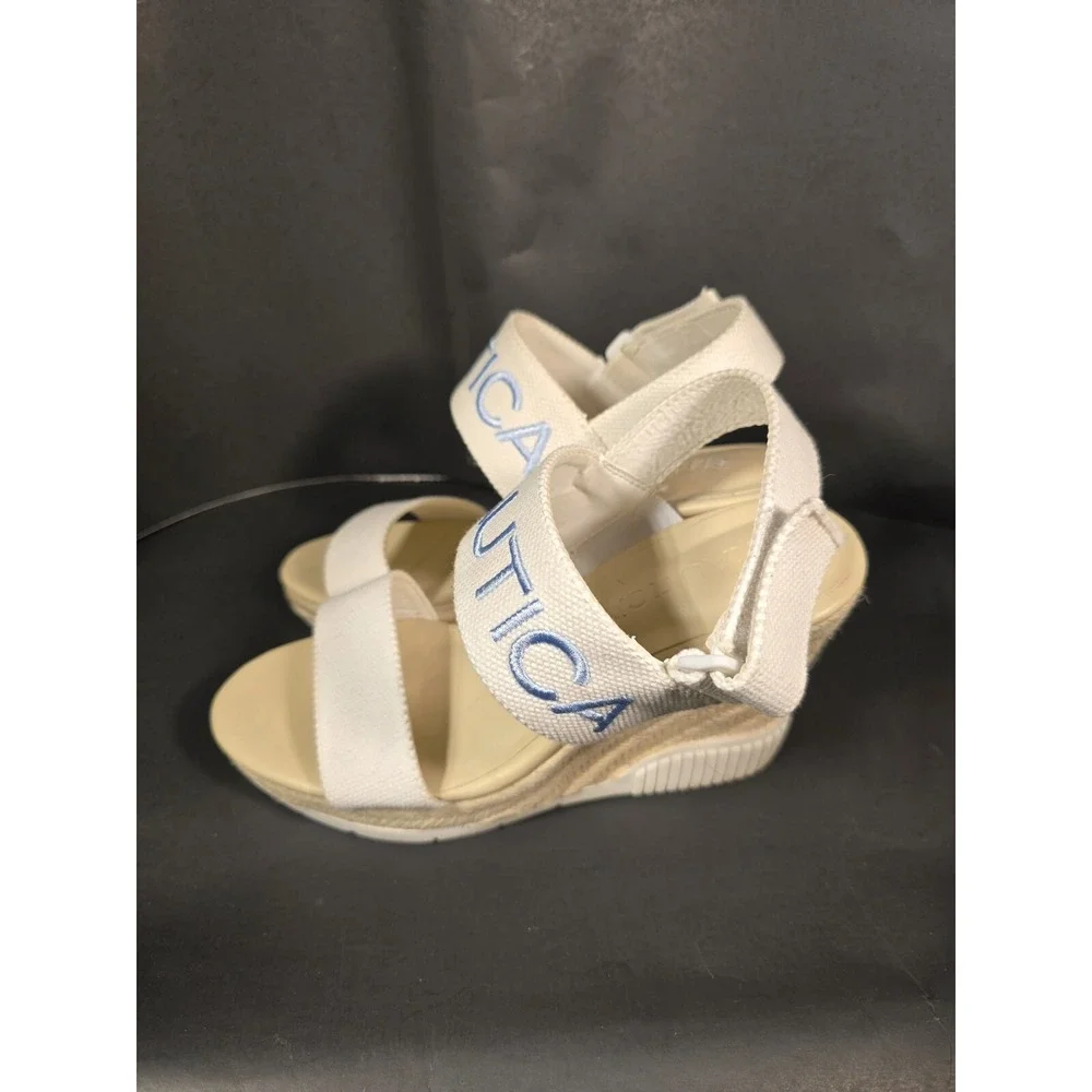 Nautica Shoes Sandals Espadrilles Open‎ Toe Wedge Logo White Strap Women's 8